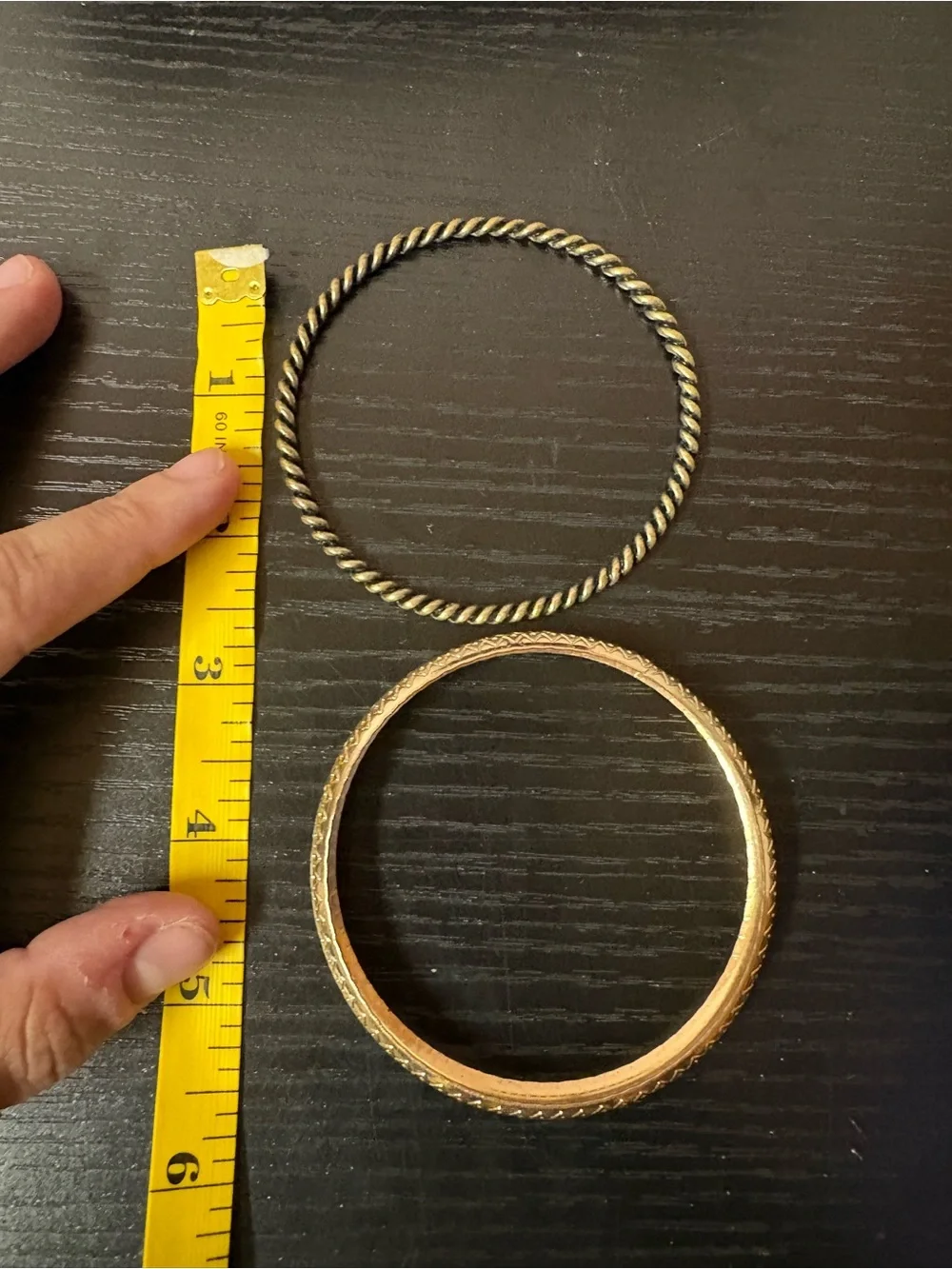 Gold Tone Bangle Bracelet Lot 2 Rope Twist Geometric Etched Boho Stackable